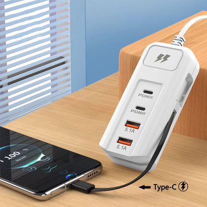 Multifunktionale Schnellladesteckdose für schnelle Aufladung mit 2PD und 2USB
