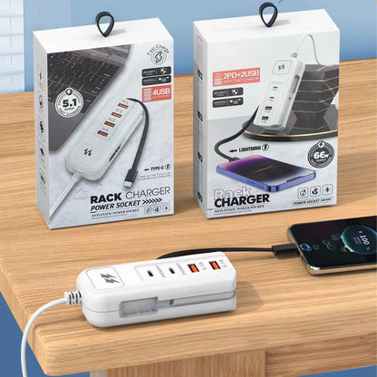 Multifunktionale Schnellladesteckdose für schnelle Aufladung mit 2PD und 2USB