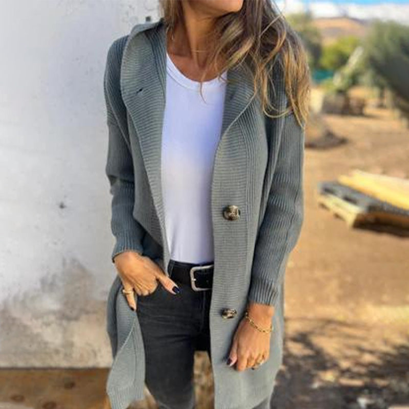 🧥🌸 Neuheiten – Mittellange Kapuzen-Strickjacke mit Taschen – bequem und vielseitig