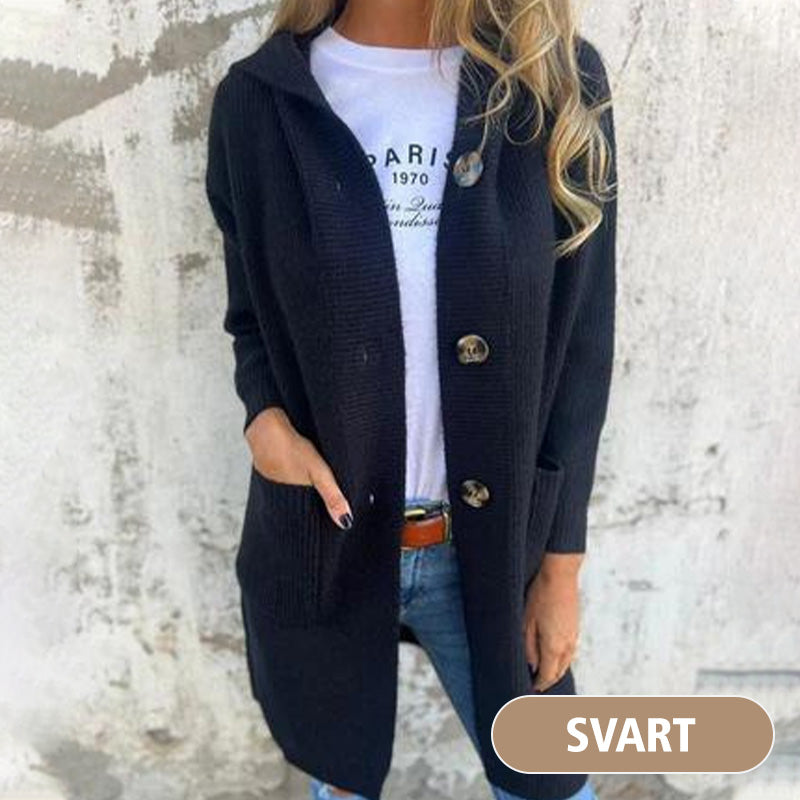 🧥🌸 Neuheiten – Mittellange Kapuzen-Strickjacke mit Taschen – bequem und vielseitig