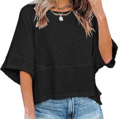 👕 50% RABATT! 🌸 Einfarbiges Damen T-Shirt mit Glockenärmeln – Locker geschnittenes Sommeroberteil aus weichem Stoff in 3 Farben✨