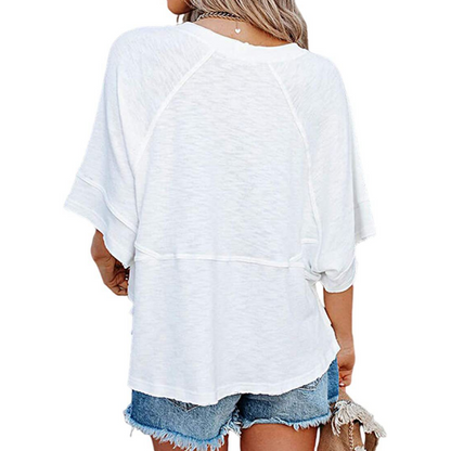 👕 50% RABATT! 🌸 Einfarbiges Damen T-Shirt mit Glockenärmeln – Locker geschnittenes Sommeroberteil aus weichem Stoff in 3 Farben✨