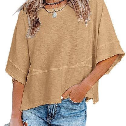 👕 50% RABATT! 🌸 Einfarbiges Damen T-Shirt mit Glockenärmeln – Locker geschnittenes Sommeroberteil aus weichem Stoff in 3 Farben✨