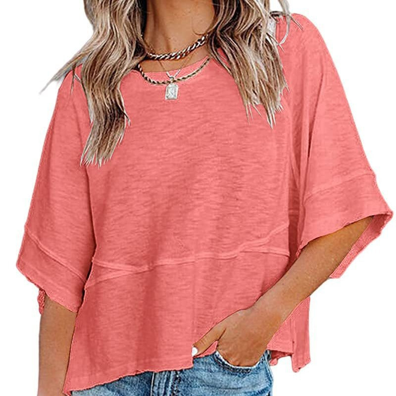 👕 50% RABATT! 🌸 Einfarbiges Damen T-Shirt mit Glockenärmeln – Locker geschnittenes Sommeroberteil aus weichem Stoff in 3 Farben✨