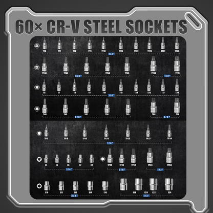 🔥CR-V Steckschlüssel-Set – 1/4" & 1/2", Vielseitiges Ratschen- und Nuss-Set für Heim & Werkstatt