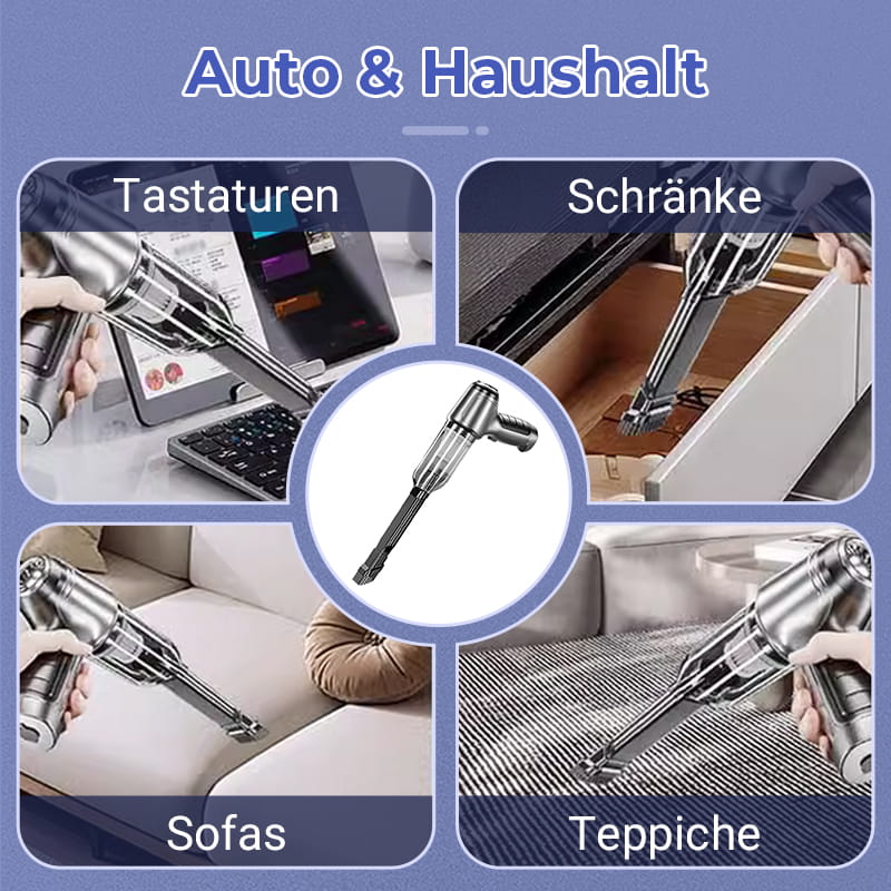 Kabelloser Autostaubsauger – Starke Saugkraft, 60 Minuten Akkulaufzeit, Geeignet für Autos und Sofas