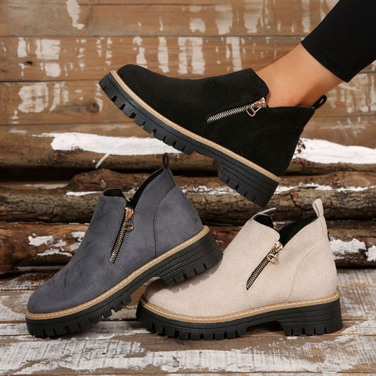 🥾 Ein Must-have für Herbst und Winter – stylische und bequeme Damenschuhe mit runder Spitze und Reißverschluss 🌟👢