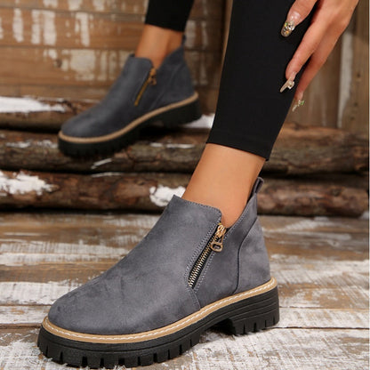 🥾 Ein Must-have für Herbst und Winter – stylische und bequeme Damenschuhe mit runder Spitze und Reißverschluss 🌟👢