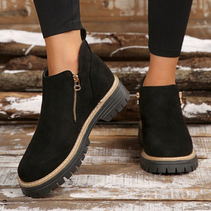 🥾 Ein Must-have für Herbst und Winter – stylische und bequeme Damenschuhe mit runder Spitze und Reißverschluss 🌟👢