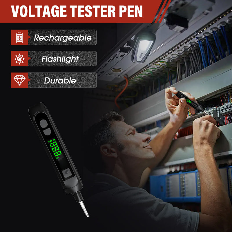 🔥Wiederaufladbarer Kontakt-Digitalanzeige-Teststift - Stromkreiserkennung, Haltepunkterkennung, Spannungsmessung