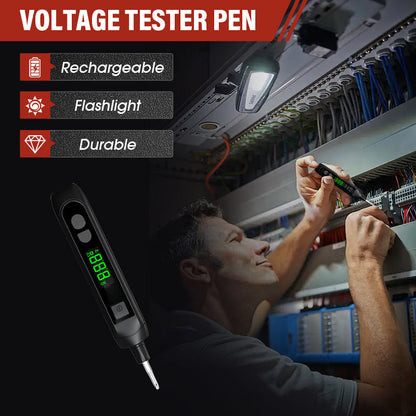 🔥Wiederaufladbarer Kontakt-Digitalanzeige-Teststift - Stromkreiserkennung, Haltepunkterkennung, Spannungsmessung