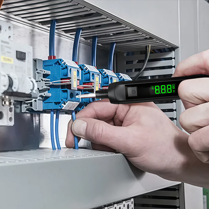 🔥Wiederaufladbarer Kontakt-Digitalanzeige-Teststift - Stromkreiserkennung, Haltepunkterkennung, Spannungsmessung