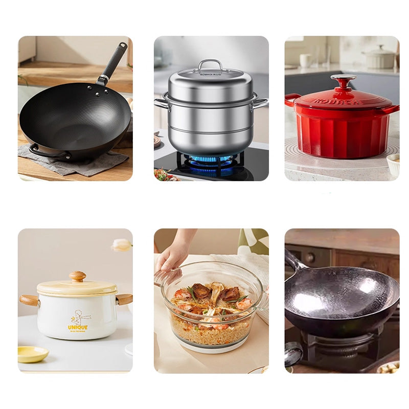 Schwarzer Schlammfilm auf Topfböden, schwarzer Schlammfilm zur Reinigung von Topfböden im Haushalt, Schlammfilm zur Entfernung von schwarzem Kalk in der Küche