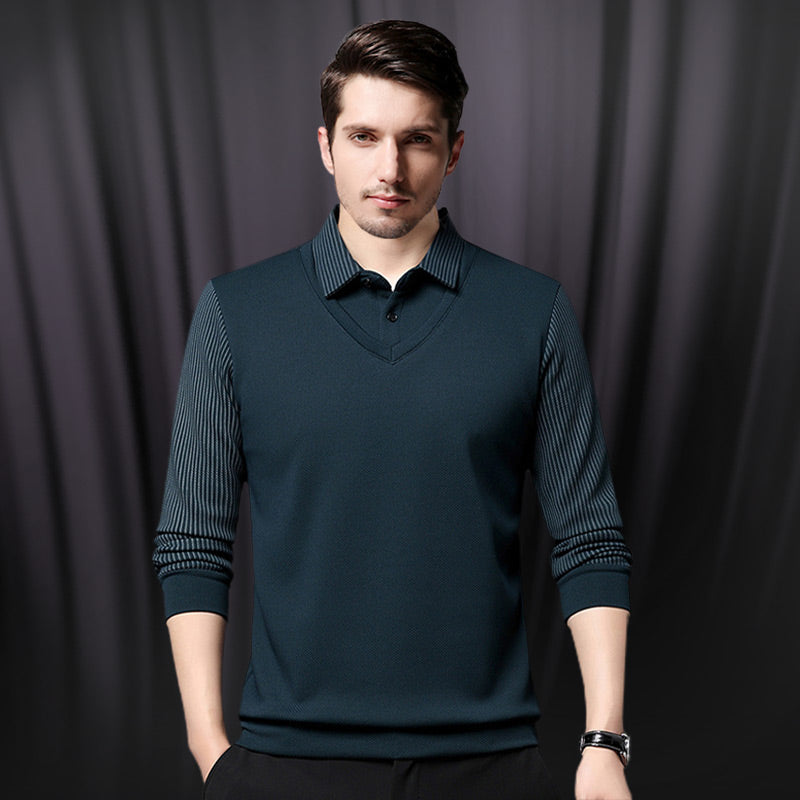 Zweiteiliges Strickhemd mit Reversimitat für Herren Nein