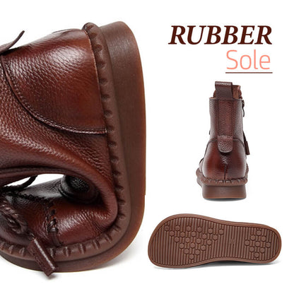 🔥Hochwertige handgenähte Vintage-Herbst- und Winterstiefel, niedrige Absätze, bequeme runde Zehen und weiche Sohlen