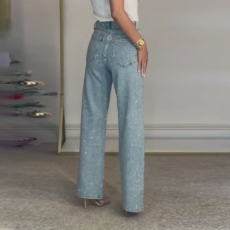 👖Straight-Jeans mit Strassbesatz – bequem, stretch & figurbetont