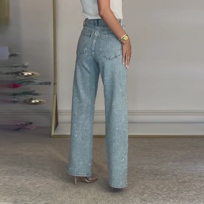 👖Straight-Jeans mit Strassbesatz – bequem, stretch & figurbetont