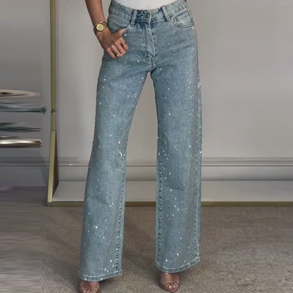 👖Straight-Jeans mit Strassbesatz – bequem, stretch & figurbetont