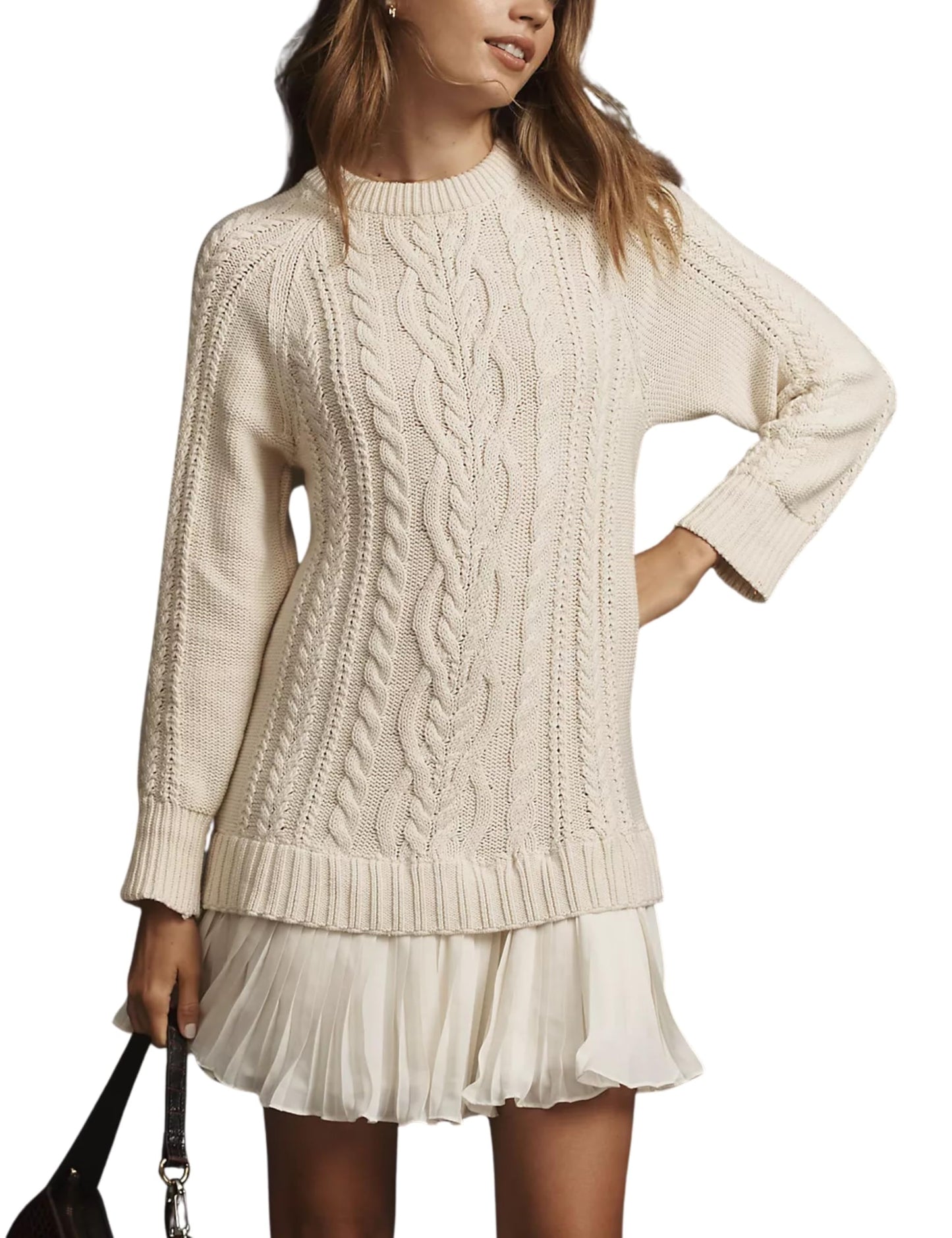 🔥 2025 Heißer Verkauf 🔥🎁🧥Damen Rundhals-Kabelstrick-Pullover-Minirock