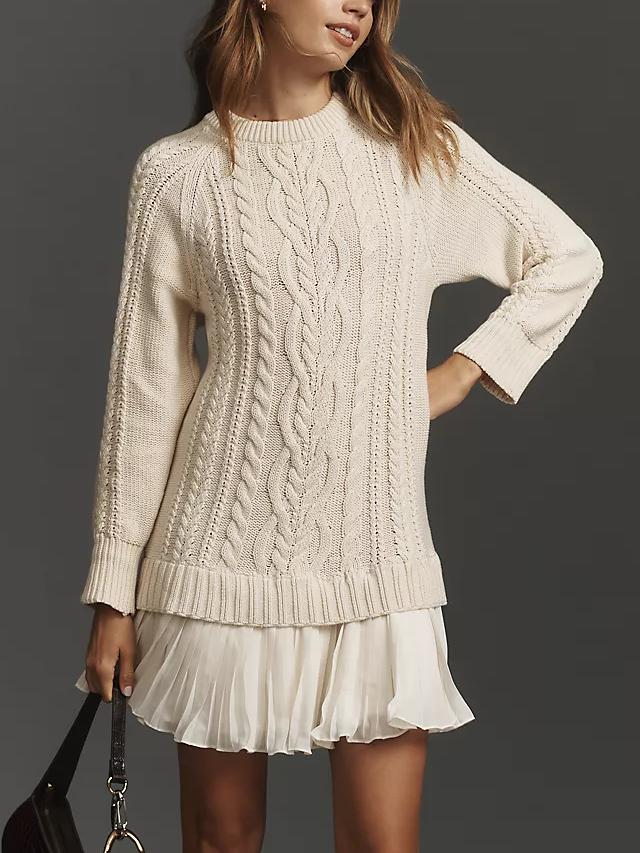 🔥 2025 Heißer Verkauf 🔥🎁🧥Damen Rundhals-Kabelstrick-Pullover-Minirock