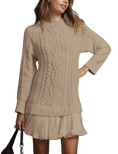 🔥 2025 Heißer Verkauf 🔥🎁🧥Damen Rundhals-Kabelstrick-Pullover-Minirock