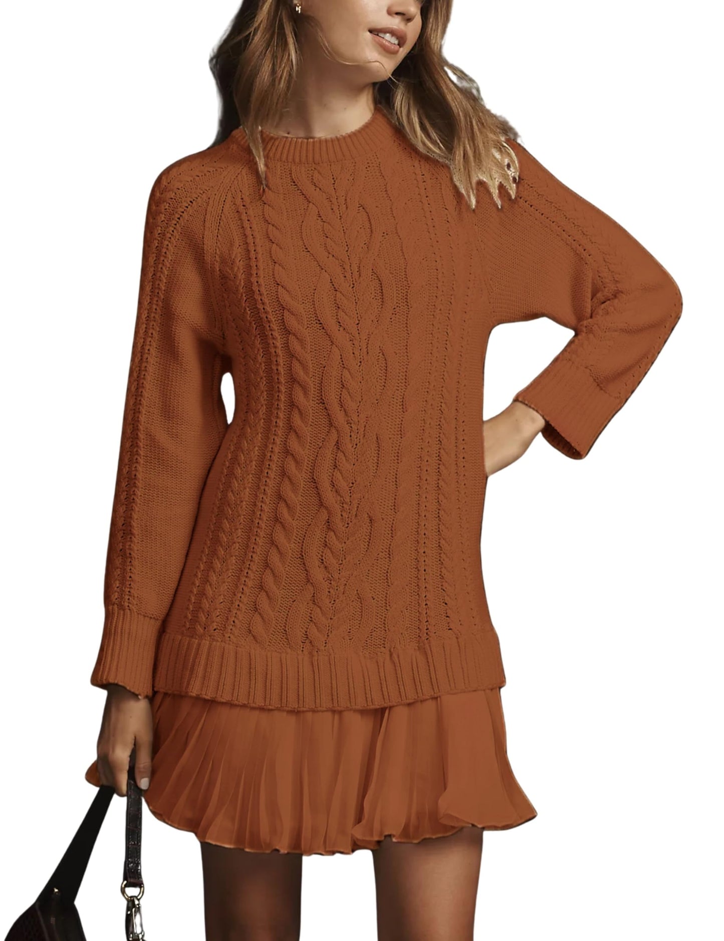 🔥 2025 Heißer Verkauf 🔥🎁🧥Damen Rundhals-Kabelstrick-Pullover-Minirock