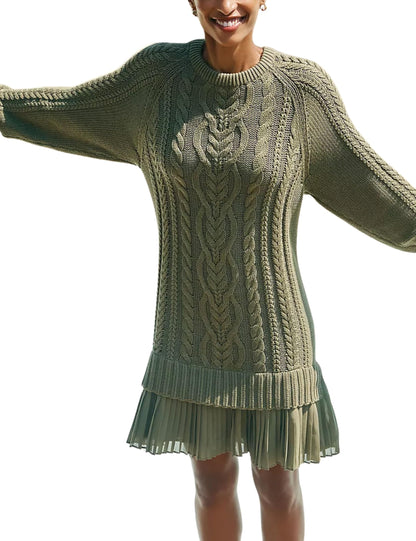 🔥 2025 Heißer Verkauf 🔥🎁🧥Damen Rundhals-Kabelstrick-Pullover-Minirock