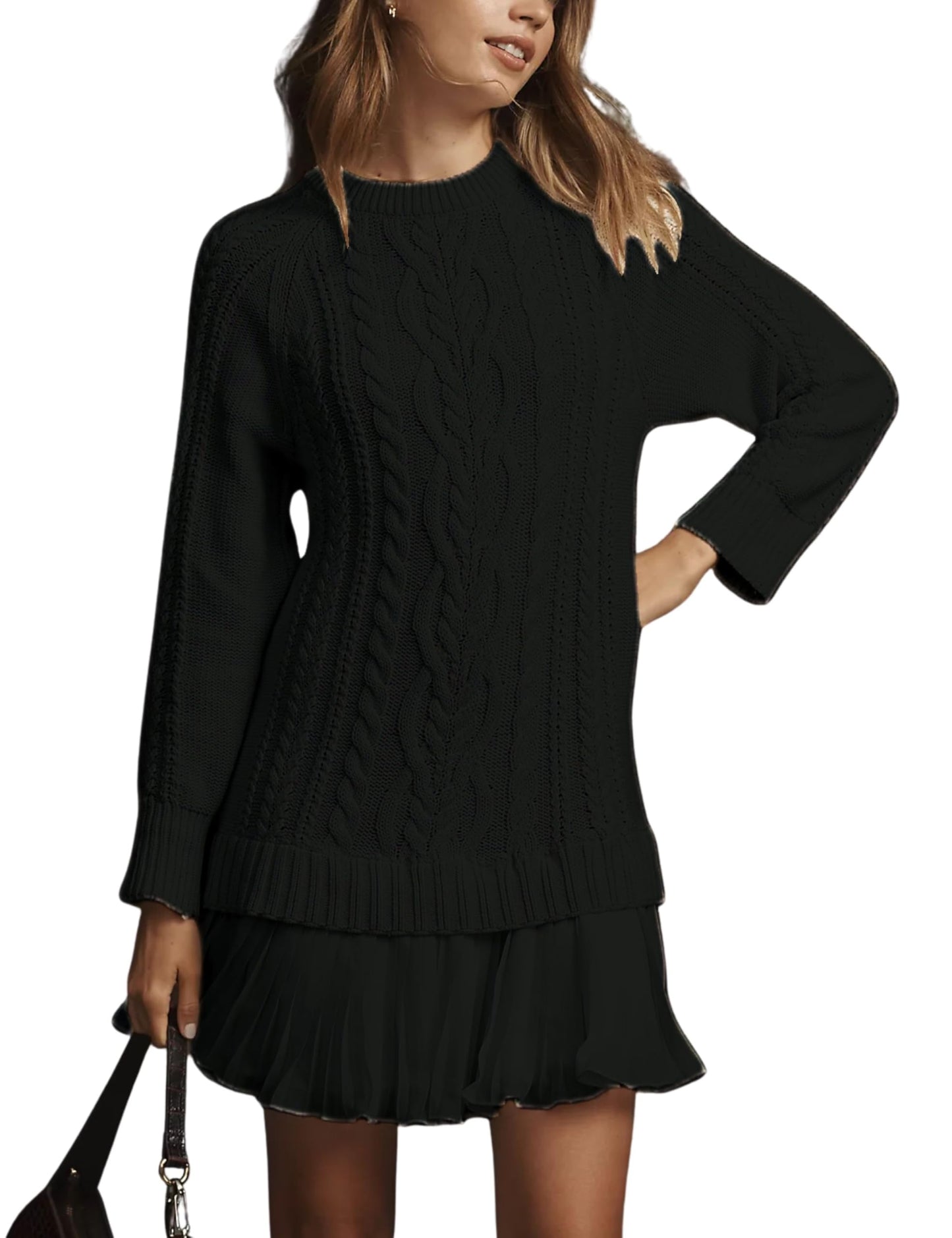 🔥 2025 Heißer Verkauf 🔥🎁🧥Damen Rundhals-Kabelstrick-Pullover-Minirock