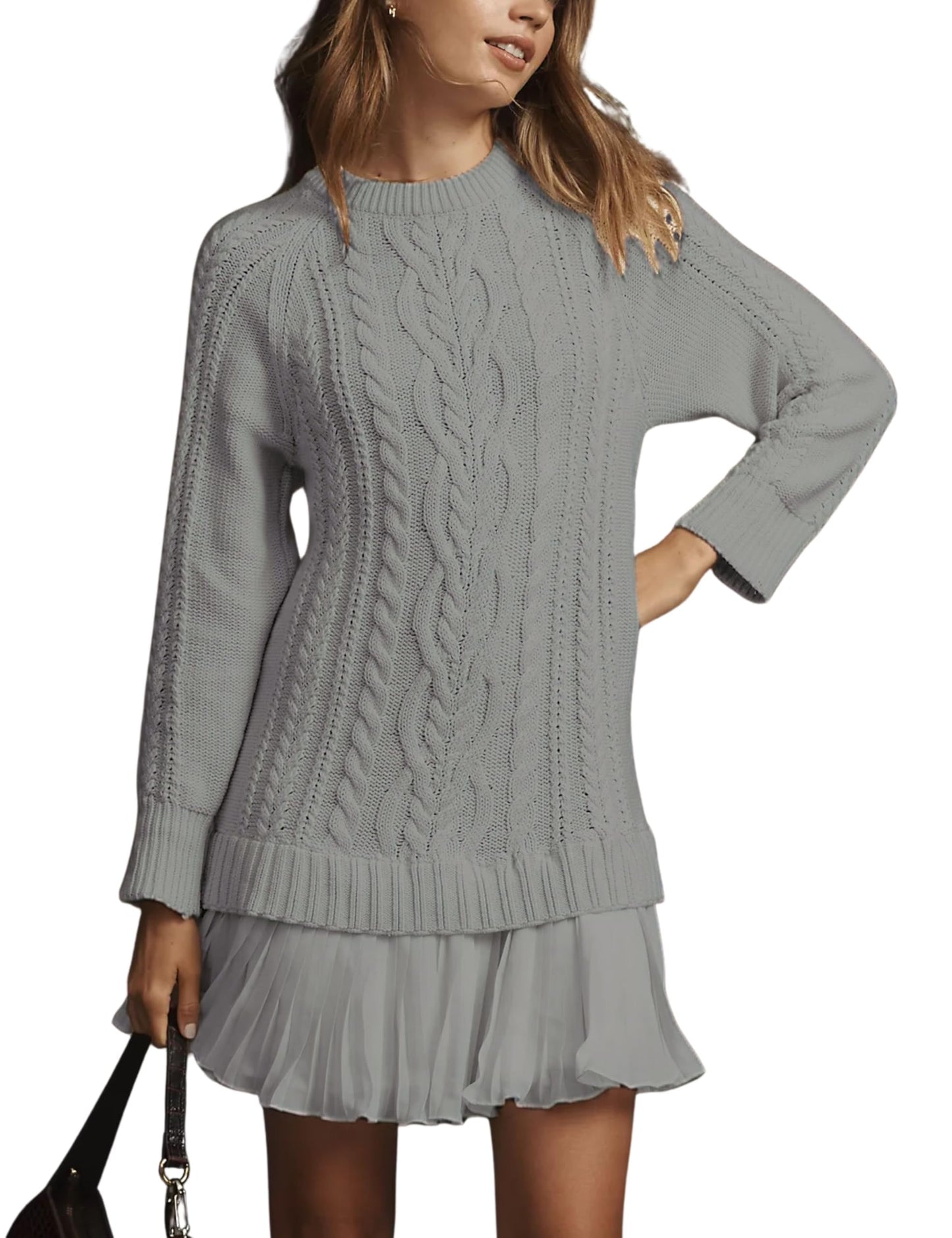 🔥 2025 Heißer Verkauf 🔥🎁🧥Damen Rundhals-Kabelstrick-Pullover-Minirock