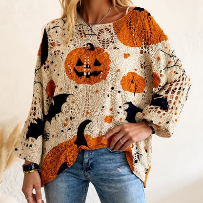 Damen-Halloween-Strickpullover im lockeren Schnitt mit Fledermausärmel
