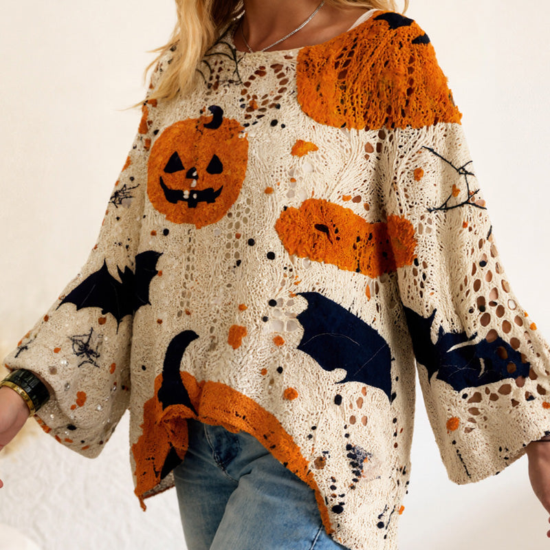 Damen-Halloween-Strickpullover im lockeren Schnitt mit Fledermausärmel