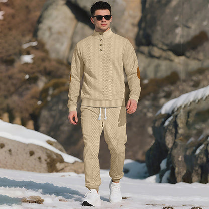 🔥Lässiges Jacquard-Oberteil mit Stehkragen und Hose mit elastischen Bündchen