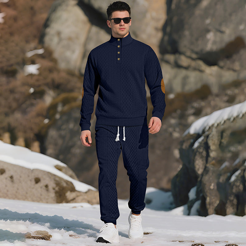 🔥Lässiges Jacquard-Oberteil mit Stehkragen und Hose mit elastischen Bündchen