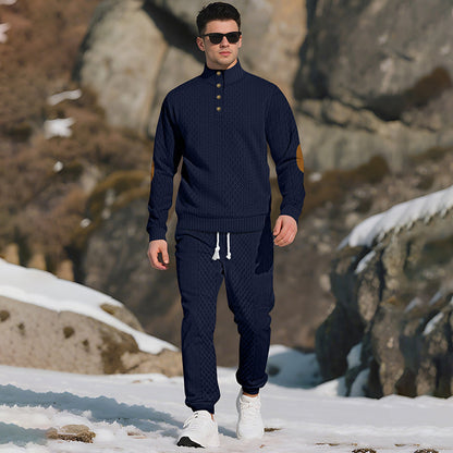 🔥Lässiges Jacquard-Oberteil mit Stehkragen und Hose mit elastischen Bündchen