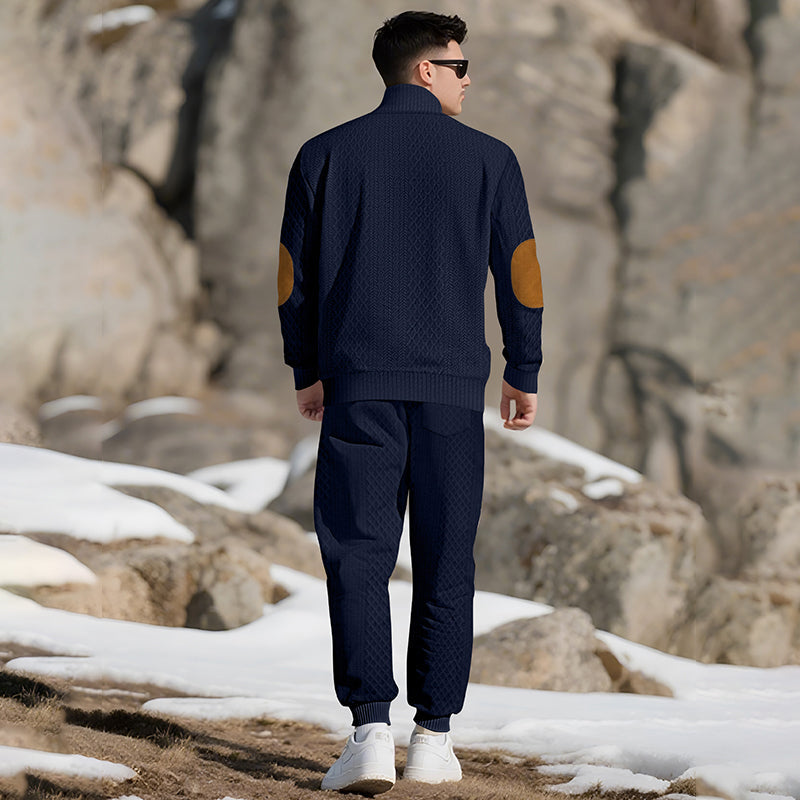 🔥Lässiges Jacquard-Oberteil mit Stehkragen und Hose mit elastischen Bündchen