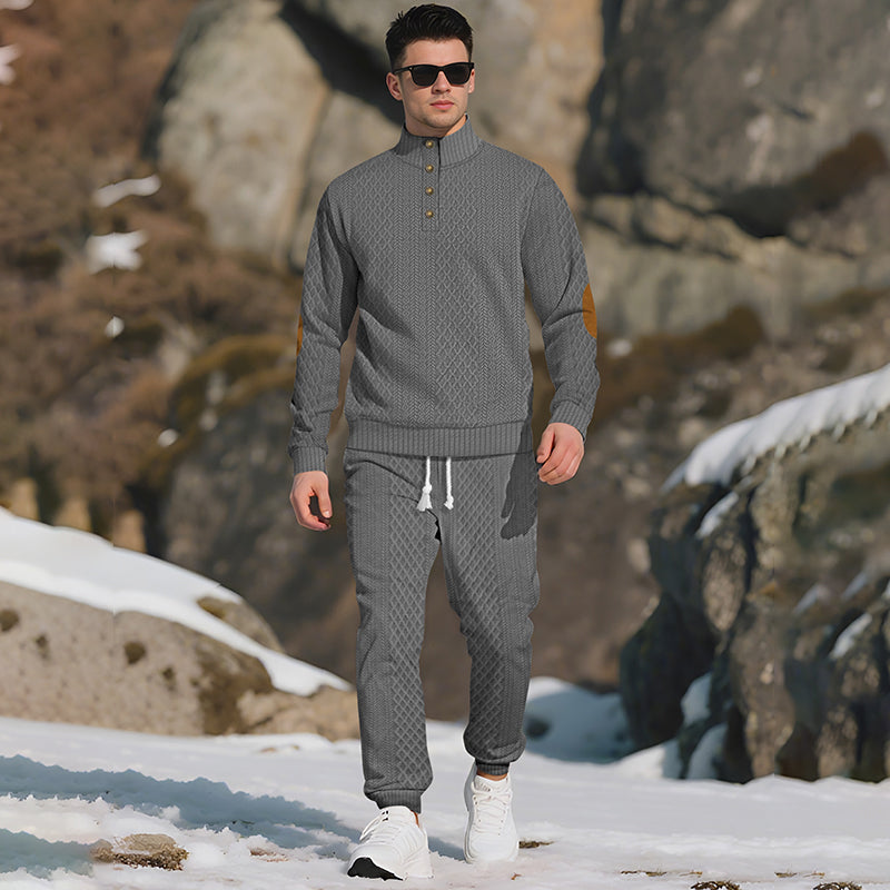 🔥Lässiges Jacquard-Oberteil mit Stehkragen und Hose mit elastischen Bündchen