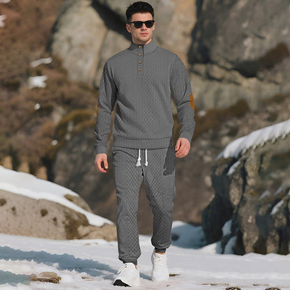 🔥Lässiges Jacquard-Oberteil mit Stehkragen und Hose mit elastischen Bündchen