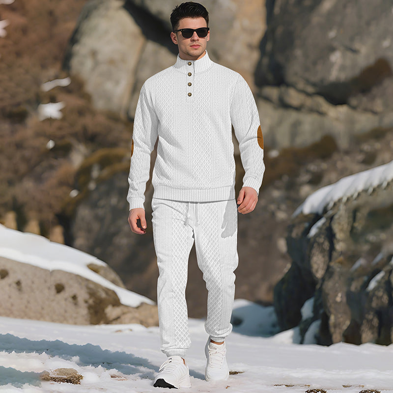 🔥Lässiges Jacquard-Oberteil mit Stehkragen und Hose mit elastischen Bündchen