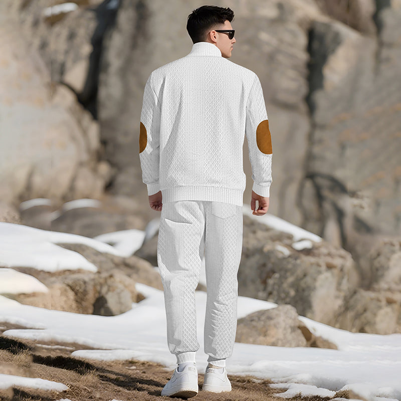 🔥Lässiges Jacquard-Oberteil mit Stehkragen und Hose mit elastischen Bündchen