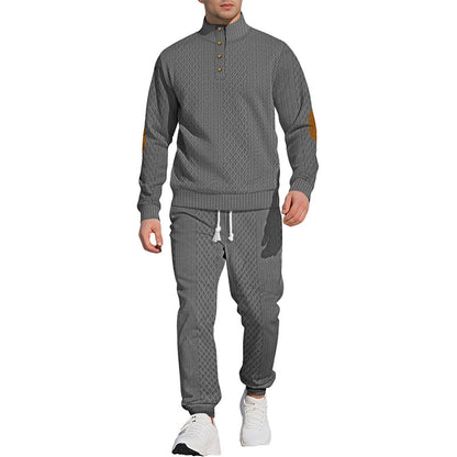 🔥Lässiges Jacquard-Oberteil mit Stehkragen und Hose mit elastischen Bündchen