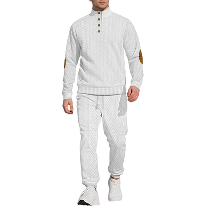 🔥Lässiges Jacquard-Oberteil mit Stehkragen und Hose mit elastischen Bündchen