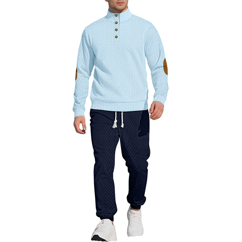 🔥Lässiges Jacquard-Oberteil mit Stehkragen und Hose mit elastischen Bündchen