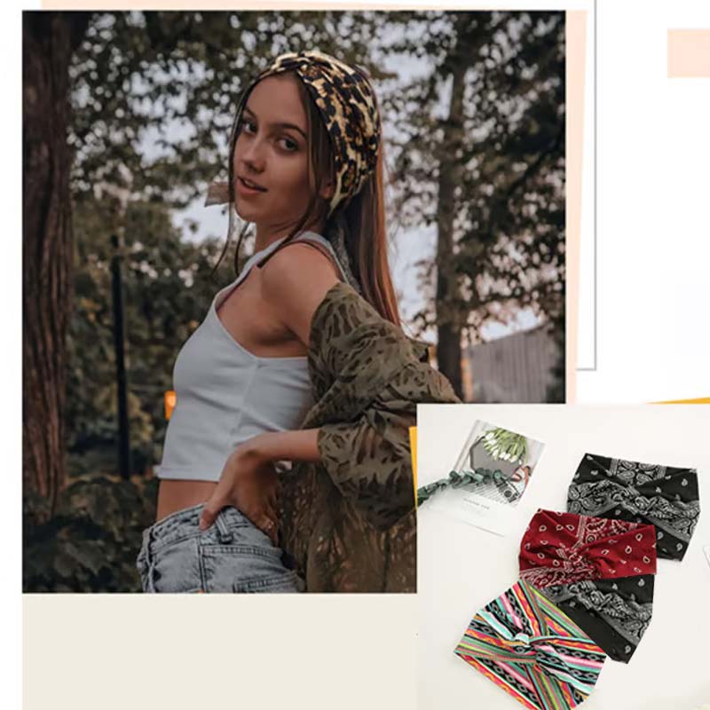 💥 Elastisches, breites Stirnband im Retro-Bohème-Stil für Damen, das gekreuzte Stirnband ist schön und praktisch