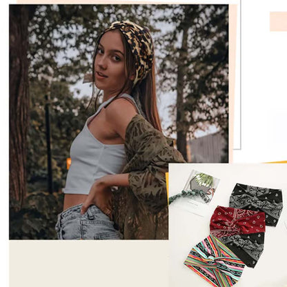 💥 Elastisches, breites Stirnband im Retro-Bohème-Stil für Damen, das gekreuzte Stirnband ist schön und praktisch