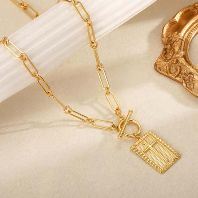 Cross Pendant Paperclip Chain Necklace