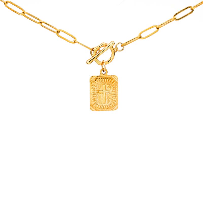 Cross Pendant Paperclip Chain Necklace