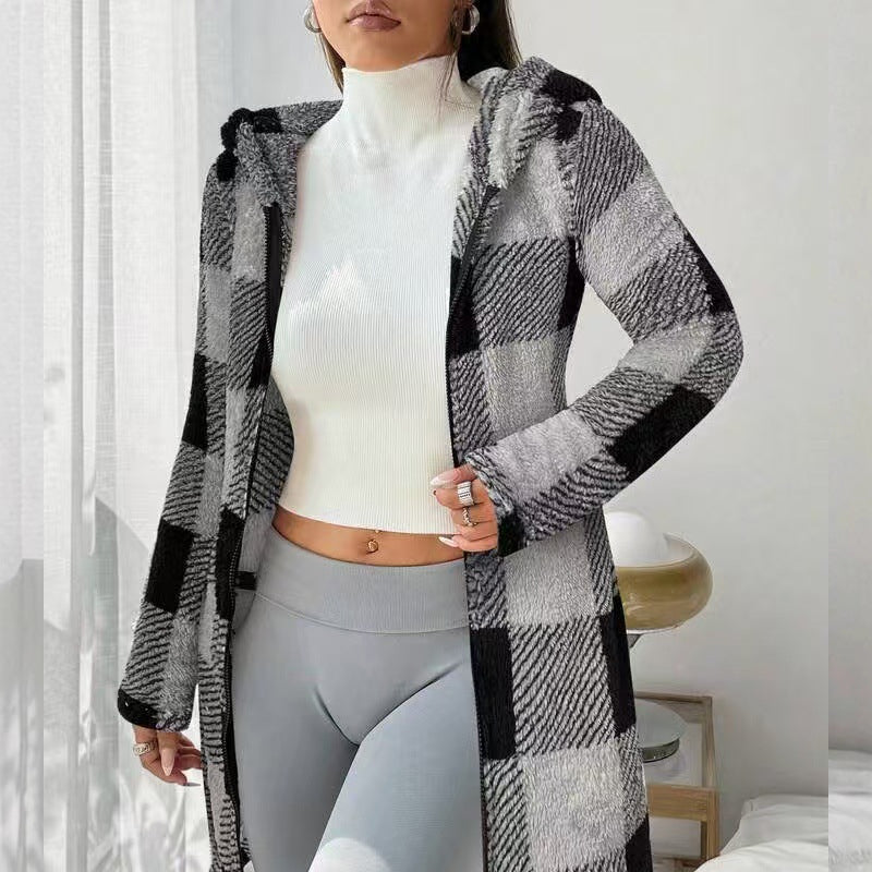 🍂🧥50%Rabatt!!!🛍️✨Karierte Kapuzenjacke für Damen mit Reißverschluss✈Versandkostenfrei