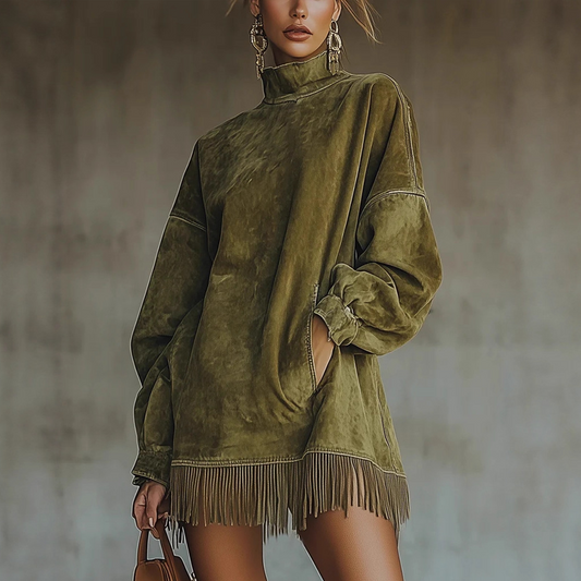 📢📢50%Rabatt!!!👗✨ Jetzt im Trend –Casual Turtleneck Pocket Dress with Tassel Hem