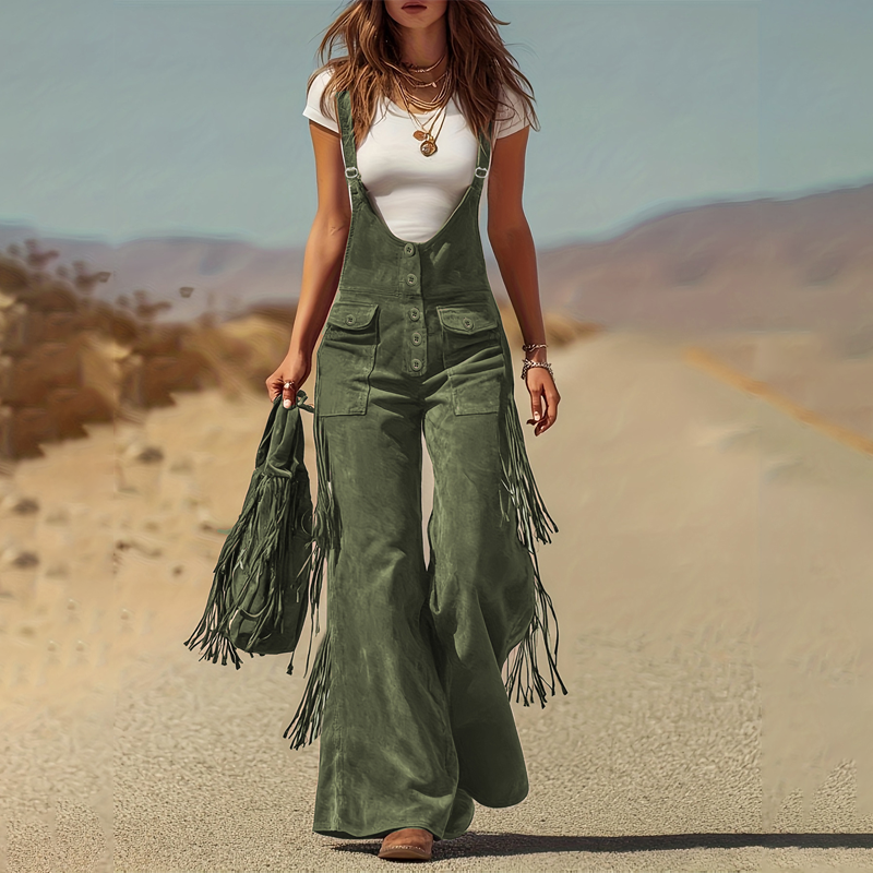 Retro-Western-Overall aus Wildleder mit Fransen
