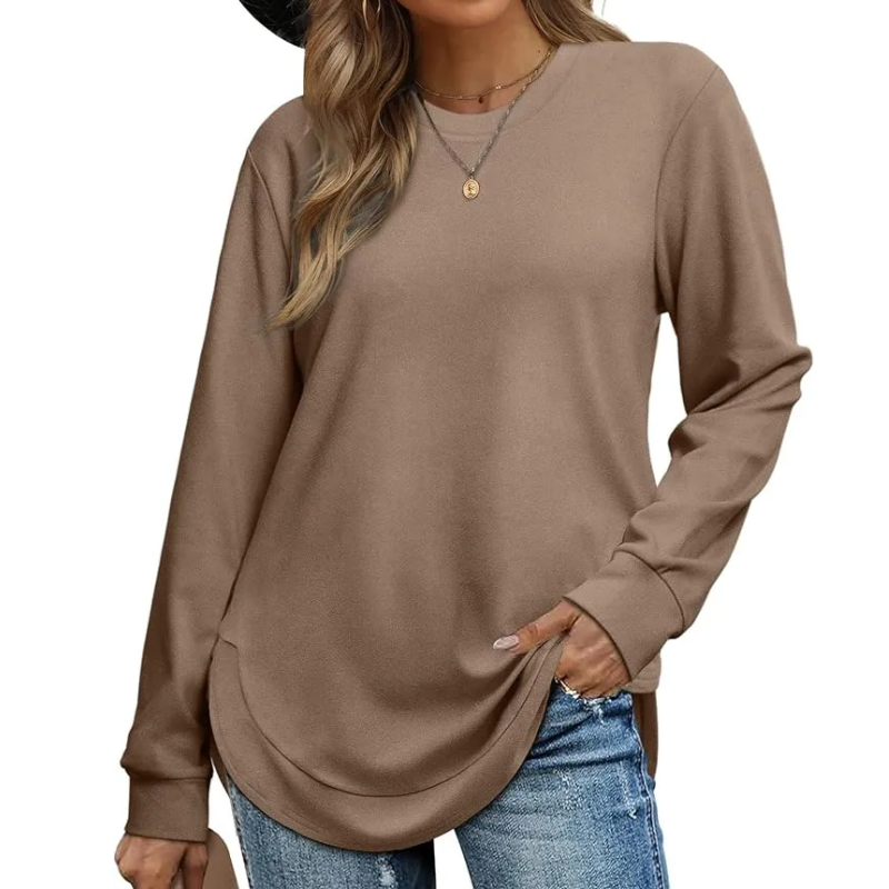 ⏰Heißer Verkauf - Damen-Sweatshirt mit Rundhalsausschnitt und abgerundetem Saum